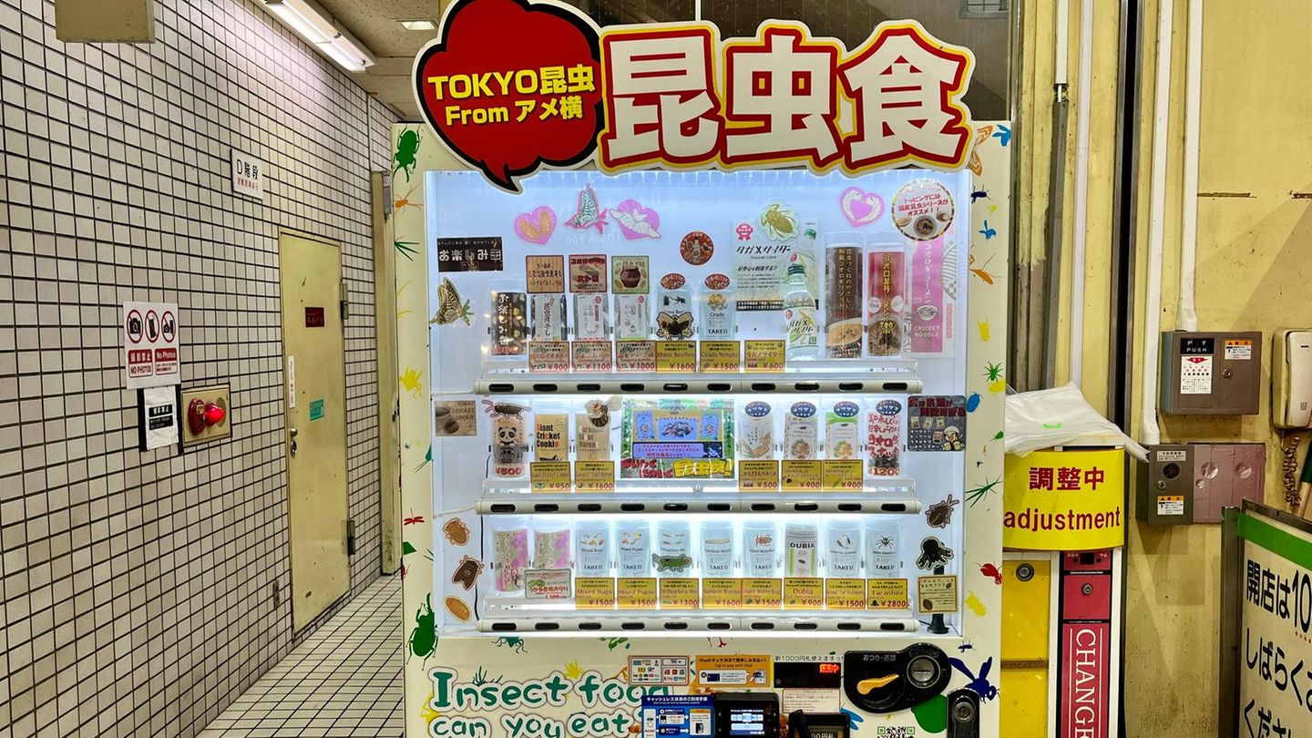 Ein Automat für Insekten-Lebensmittel in Taito, Tokio