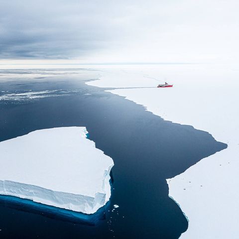 Das Forschungsschiff RRS Sir David Attenborough in der Antarktis