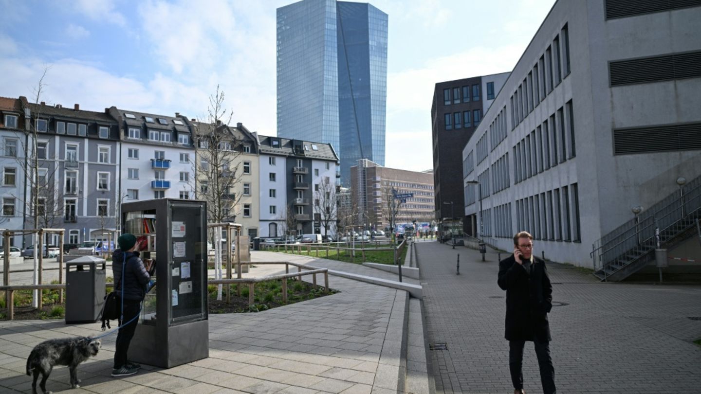 Mann mit Handy in Frankfurt