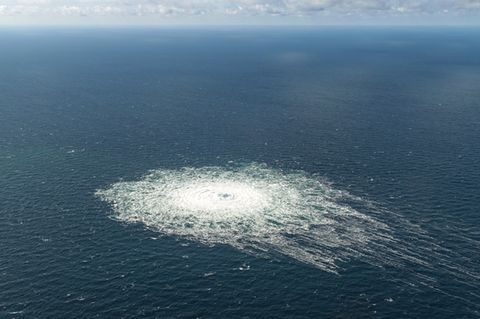 Das Gasleck in der Nord-Stream-Pipeline in der Nähe von Bornholm im Jahr 2022 aus der Luft