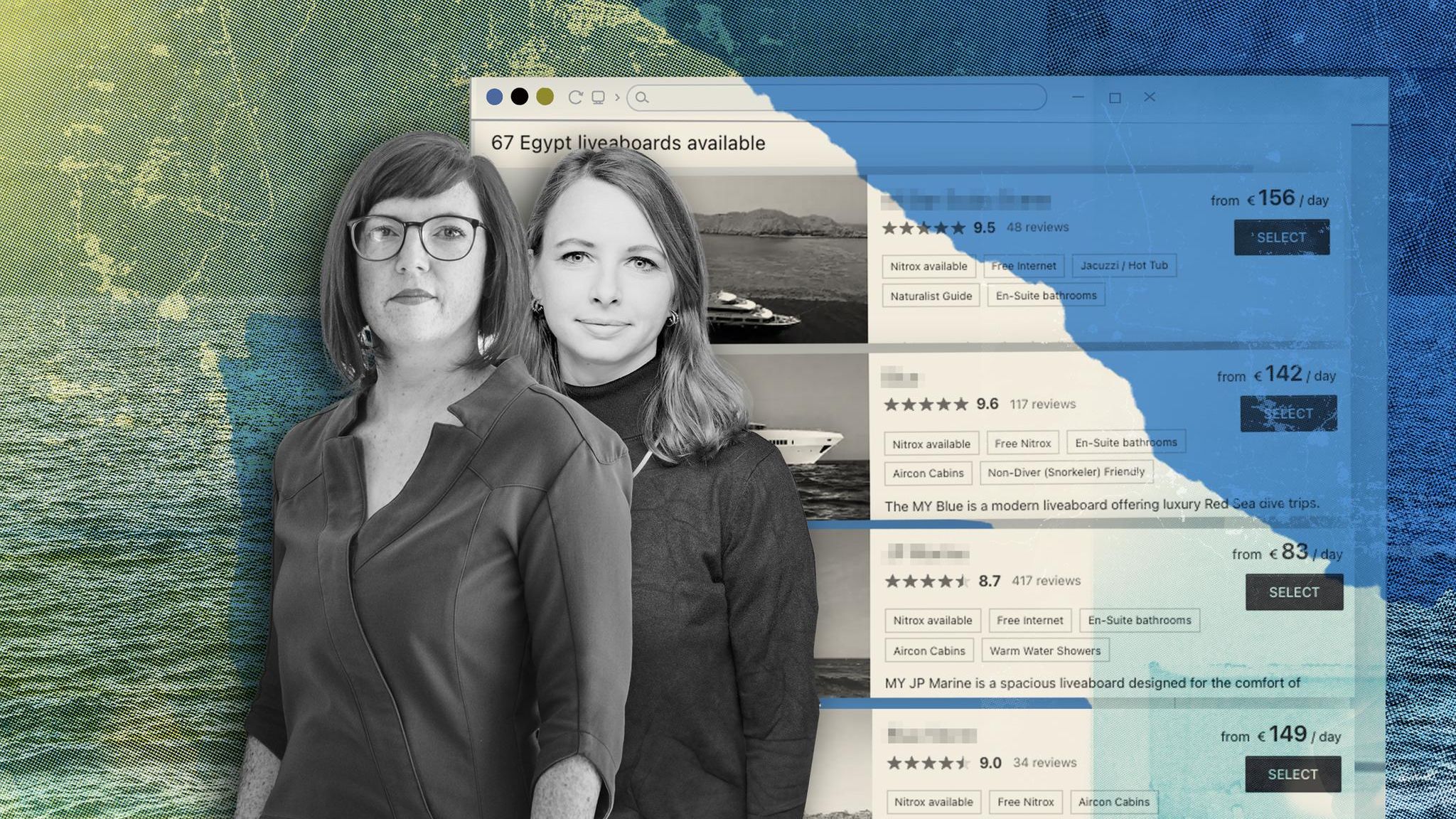 Die Autorinnen mit einer Auswahl an Schiffen (Montage)