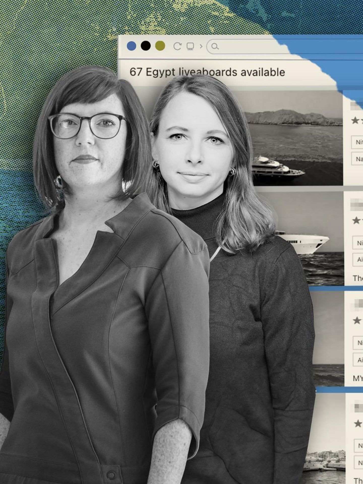 Die Autorinnen mit einer Auswahl an Schiffen (Montage)