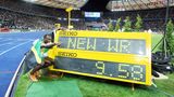 Weltrekorde im Sport: Usain Bolt nach seinem Rekordlauf