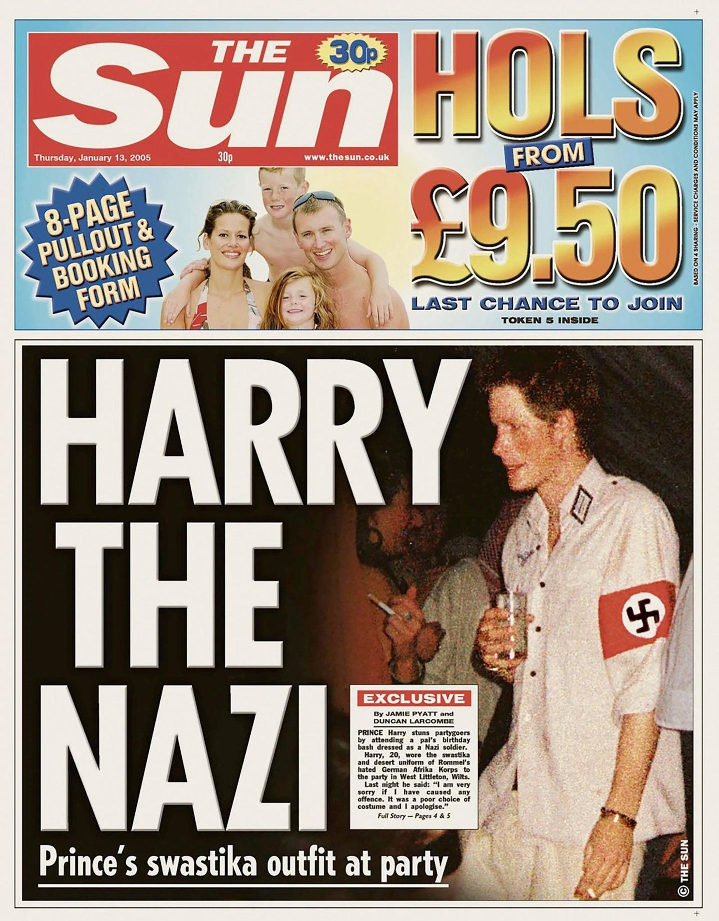 Prinz Harry auf der Titelseite der "Sun" in einem Kostüm mit Nazi-Binde