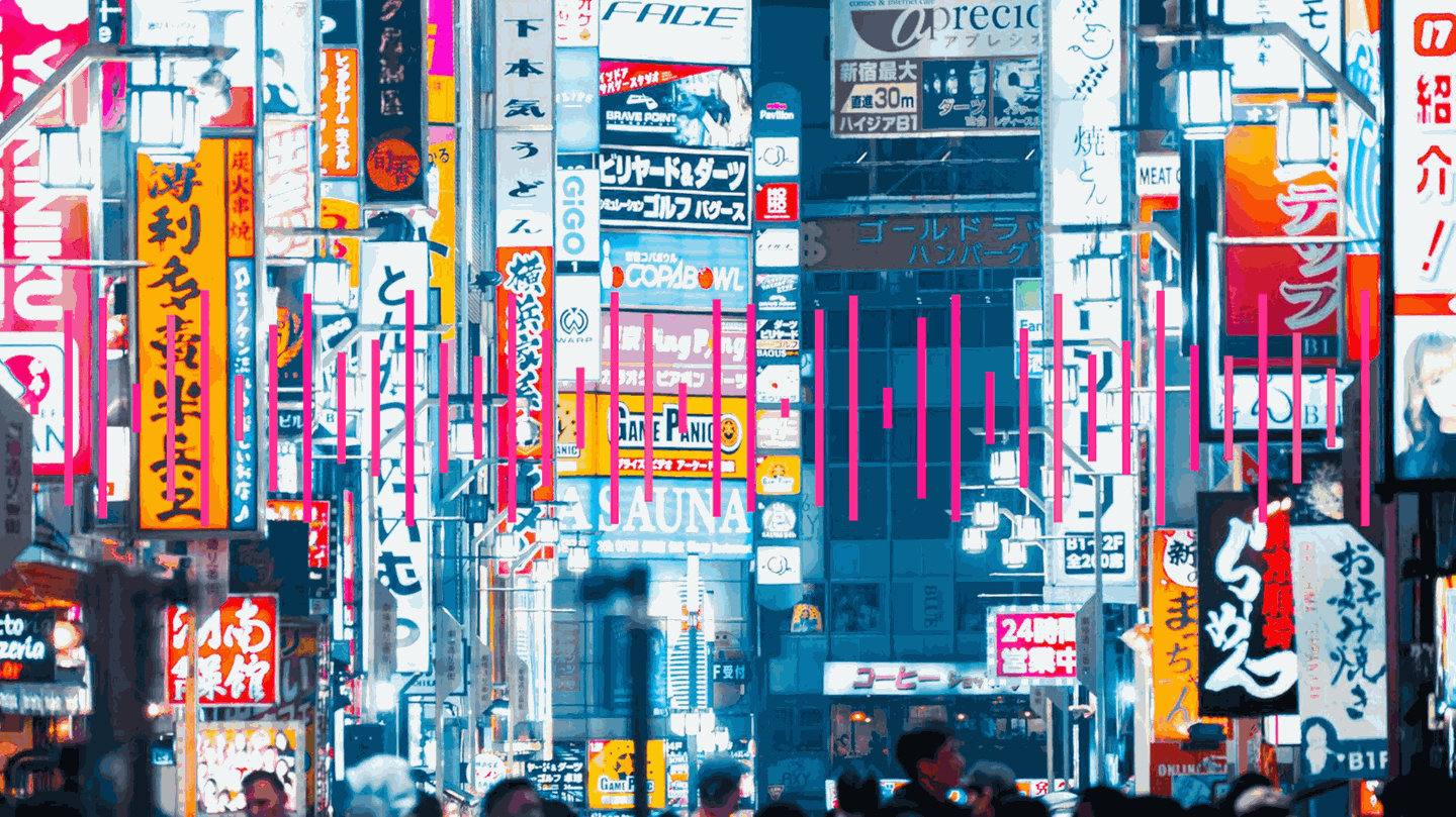 Beleuchtete bunte Schilder in Kabukicho in Tokio