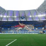 Choreo der Fans vom Hamburger SV beim Spiel gegen Eintracht Braunschweig, April 2025