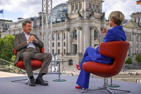 Markus Söder im ARD-Interview mit der Journalistin Anna Engelke
