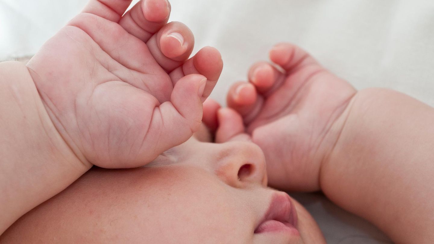 Hände und Nase eines neugebornenen Babys