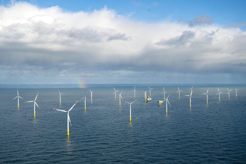 Der Offshore-Windpark Riffgat rund 15 Kilometer nördlich der Insel Borkum. Foto: Sina Schuldt/dpa