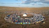 Mongolei: Wettkampf-Stadt während Naadam aus der Vogelperspektive