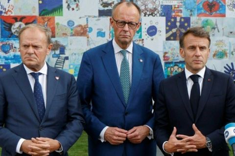 Tusk, Merz und Macron (v.l.) im Mai in Tirana