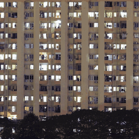 A house with thousands of windows in which the light goes on and out.