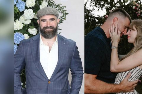 Jason Kelce spricht im Podcast "New Heights" begeistert über die Verlobung seines Bruders Travis mit Taylor Swift.