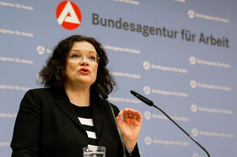 Andrea Nahles, Vorstandsvorsitzende der Bundesagentur für Arbeit (BA), stellt die Arbeitslosenzahlen vor (Archivbild)