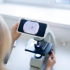 Hämatologie und Onkologie: Arzt untersucht das Blut eines Patienten