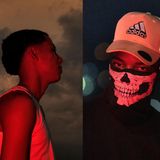 Porträt von Johan und M, der eine Maske mit einem Totenkopf trägt