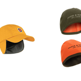 Eine Wende-Beanie und eine Schirmmütze mit Nacken- und Ohrenschutz