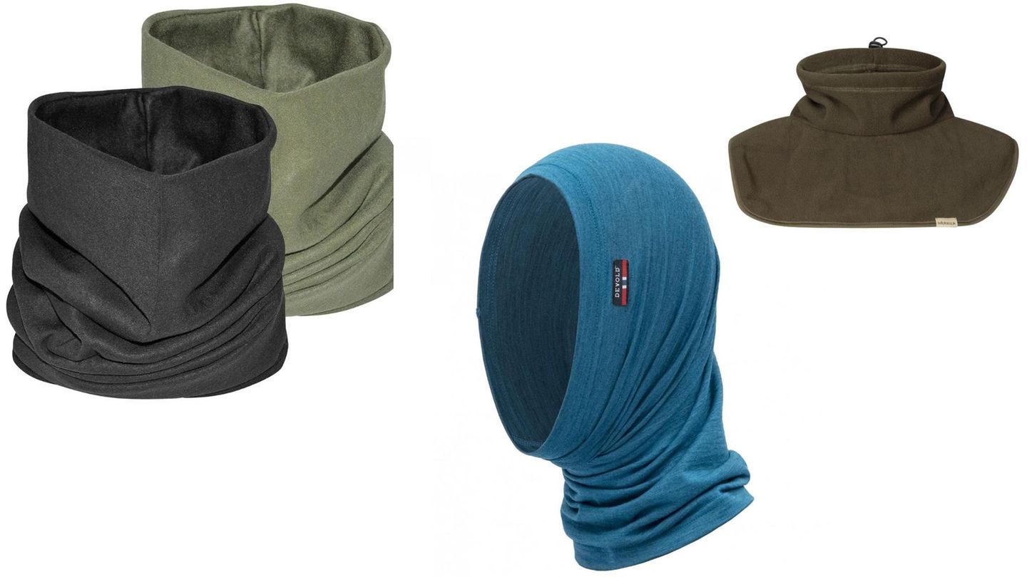 Der geschützte Hals  Der gute alte Schal sieht zwar schick aus, ist für den Wintersport jedoch nur bedingt geeignet. Er verrutscht leicht, durch die entstandenen Lücken zieht es, und die Wolle saugt sich gerade bei größerer Anstrengung mit Schweiß voll.  Die Lösung sind Schlauchschals aus Fleece oder Merinowolle. Die praktischen Halswärmer gibt es in unterschiedlichen Längen und Formen: von kurzen Varianten, die nur den Hals schützen, bis hin zu längeren Modellen, die sich über Mund und Nase ziehen lassen. Manche Schlauchschals lassen sich sogar über den Nacken und über den Kopf ziehen – quasi als Halsmützen