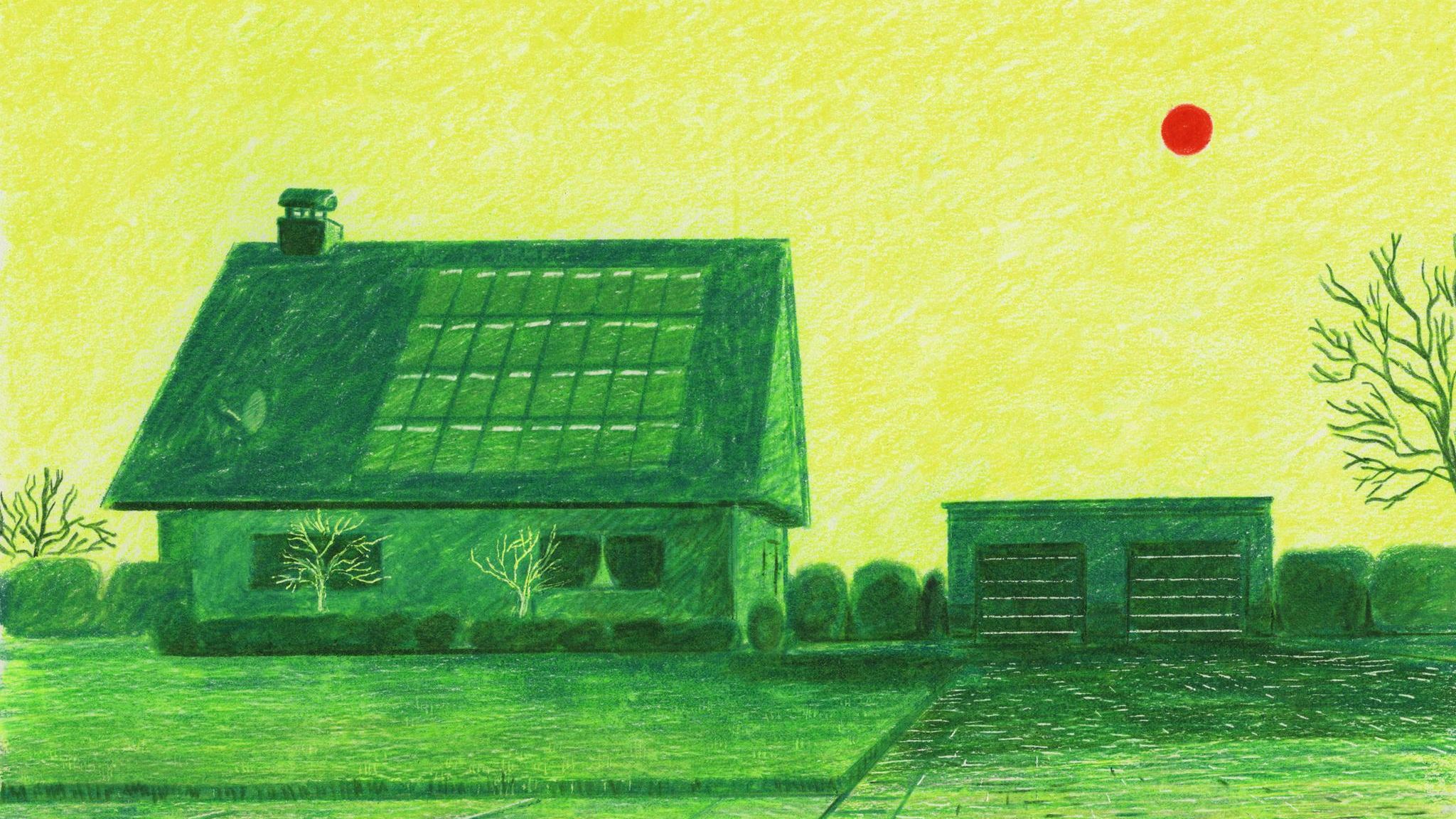 Illustration eines Einfamilienhauses mit Garage