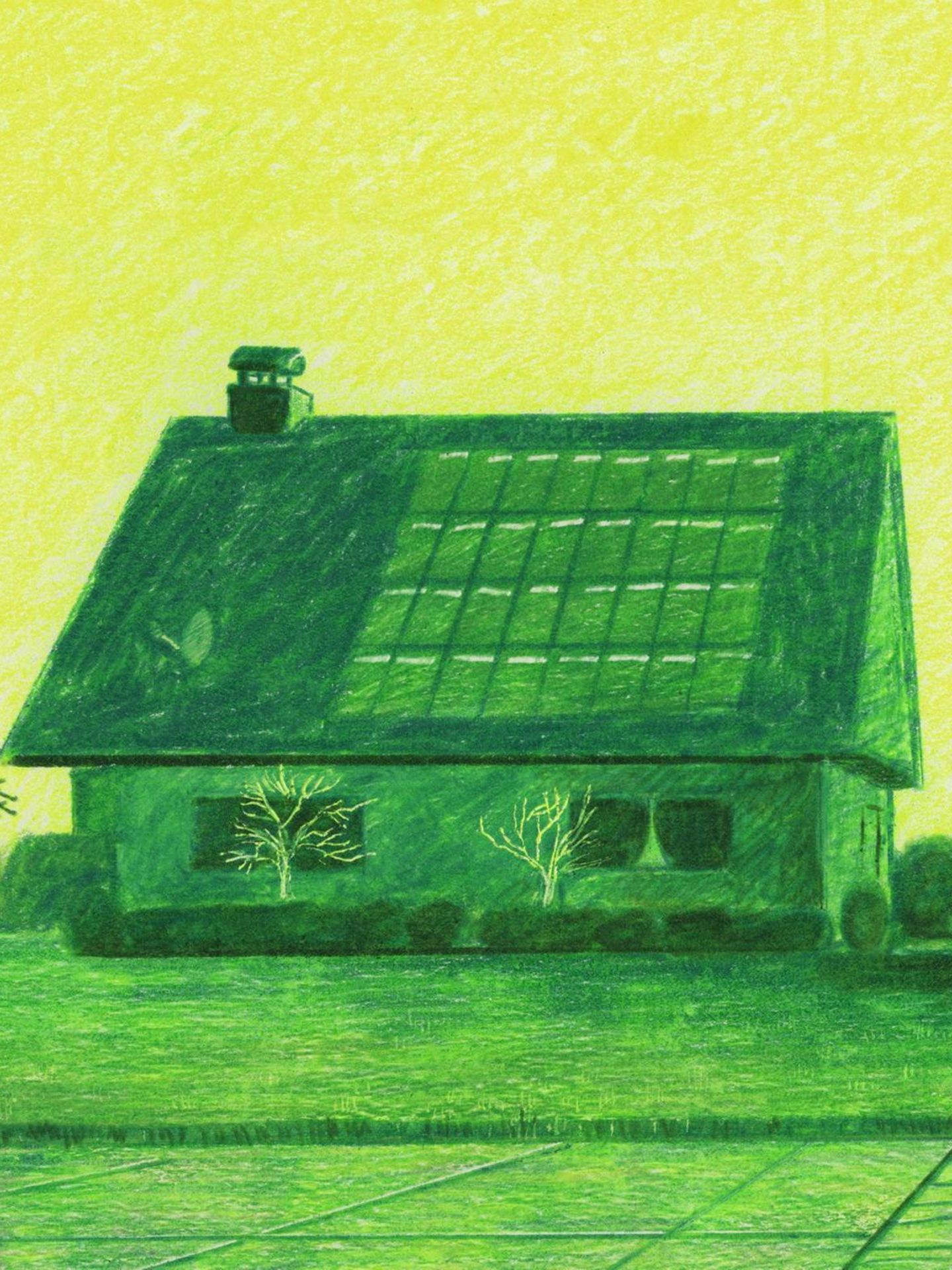 Illustration eines Einfamilienhauses mit Garage