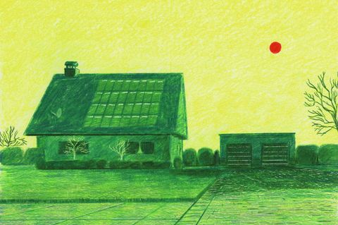 Illustration eines Einfamilienhauses mit Garage
