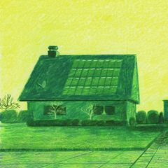Illustration eines Einfamilienhauses mit Garage