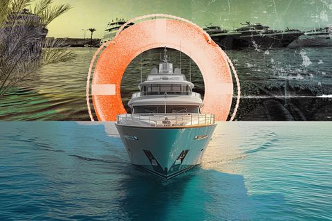 Ein Schiff in einer Montage mit einem Rettungsring