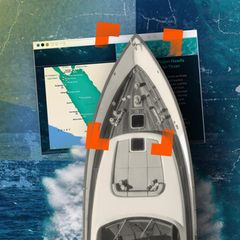 Ein Schiff von oben in einer Montage