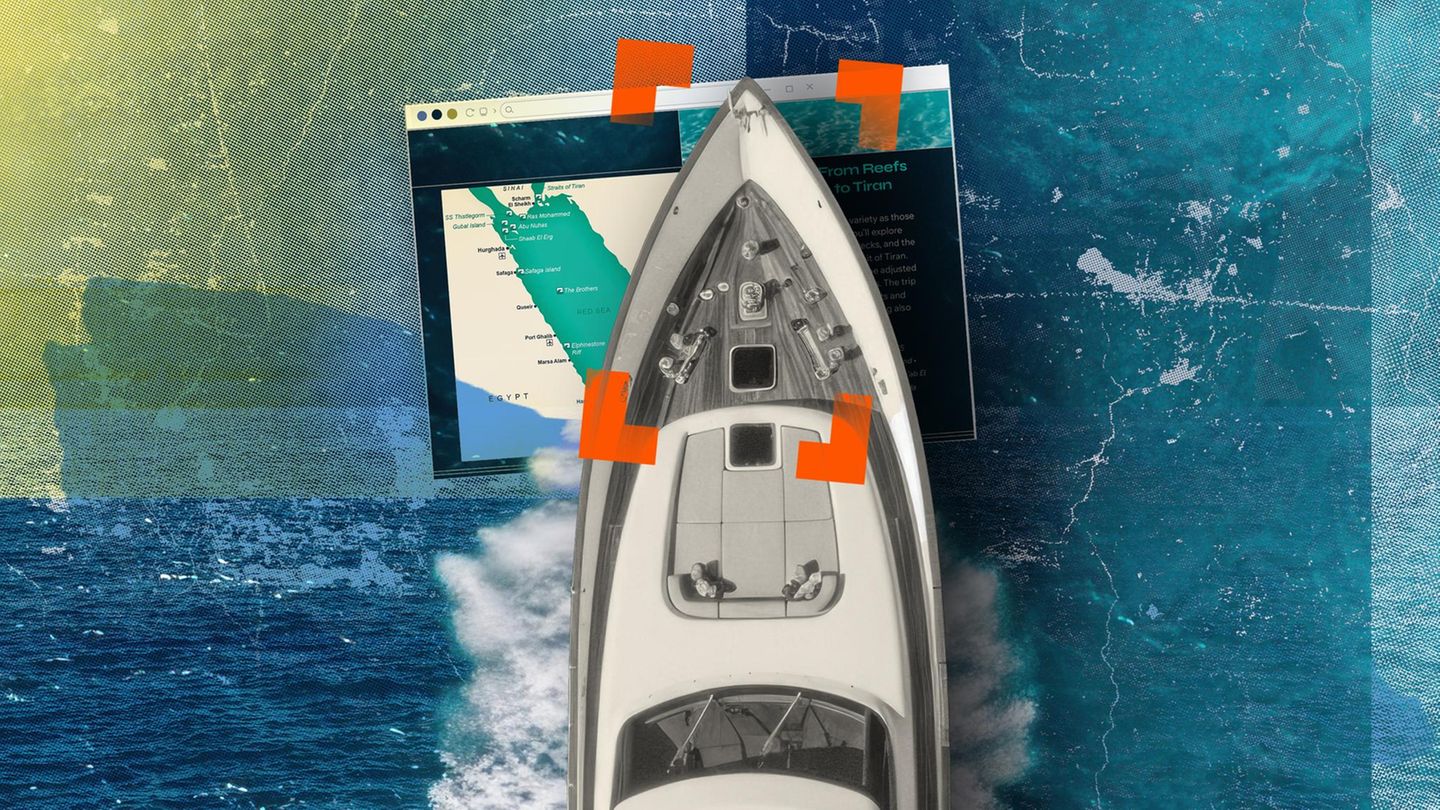 Ein Schiff von oben in einer Montage