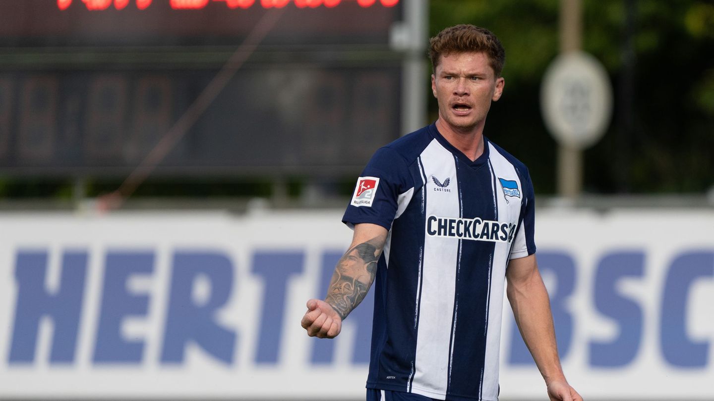 Sebastian Grönning erzielt das Führungstor für Hertha. (Archivbild) Foto: Soeren Stache/dpa