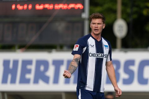 Sebastian Grönning erzielt das Führungstor für Hertha. (Archivbild) Foto: Soeren Stache/dpa