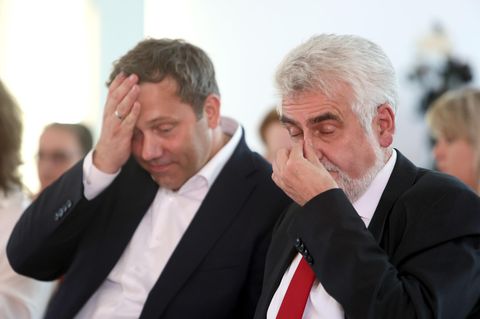 Ganz schön heiß hier: SPD-Chef Lars Klingbeil mit dem SPD-Spitzenkandidaten Armin Willingmann