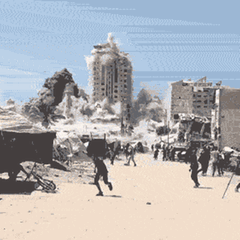 Ein Hochhaus in Gaza stürzt ein.