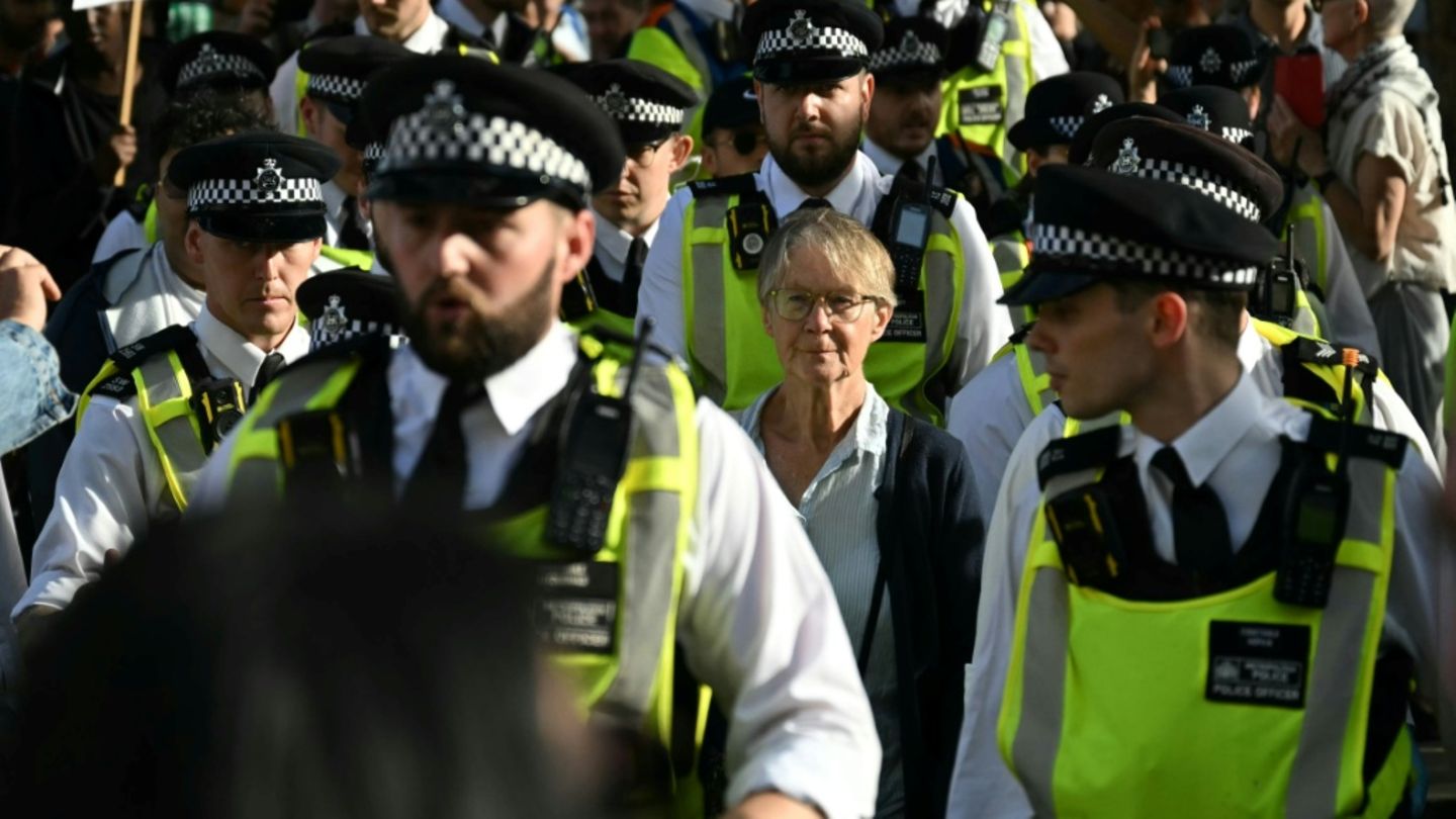 Festnahme einer Demonstrantin (Mitte) in London