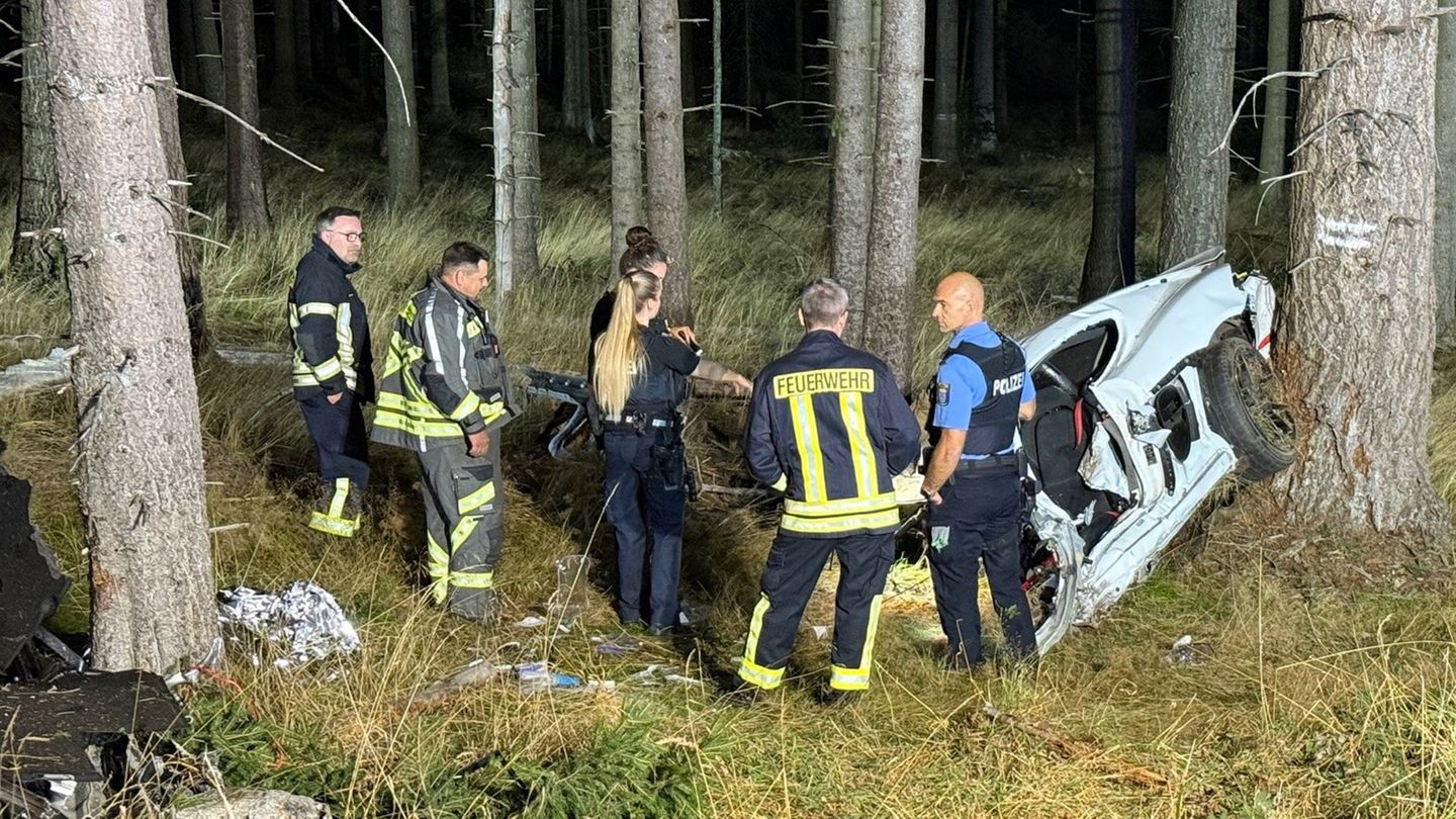 Das Auto ist ein Wrack - keiner der Insassen hat den Unfall überlebt. Foto: Mike Seeboth/dpa