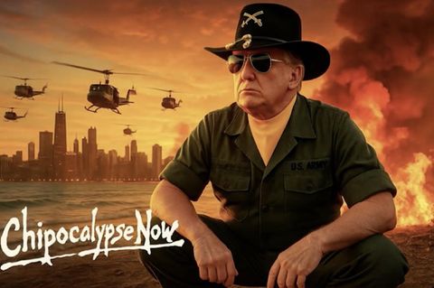 Ein KI Meme mit Donald Trump immit dem Schriftzug Chipocalypse Now