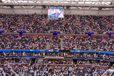 US-Präsident Donald Trump wird beim Finale der US Open auf dem Screen gezeigt