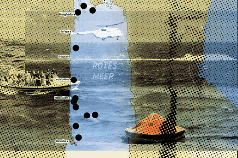 Schiffsunglücke Rotes Meer: Collage der Karte des Roten Meers und von Fotos der Rettungsaktion der "Sea Story"