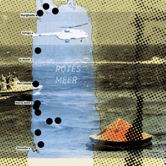 Schiffsunglücke Rotes Meer: Collage der Karte des Roten Meers und von Fotos der Rettungsaktion der "Sea Story"