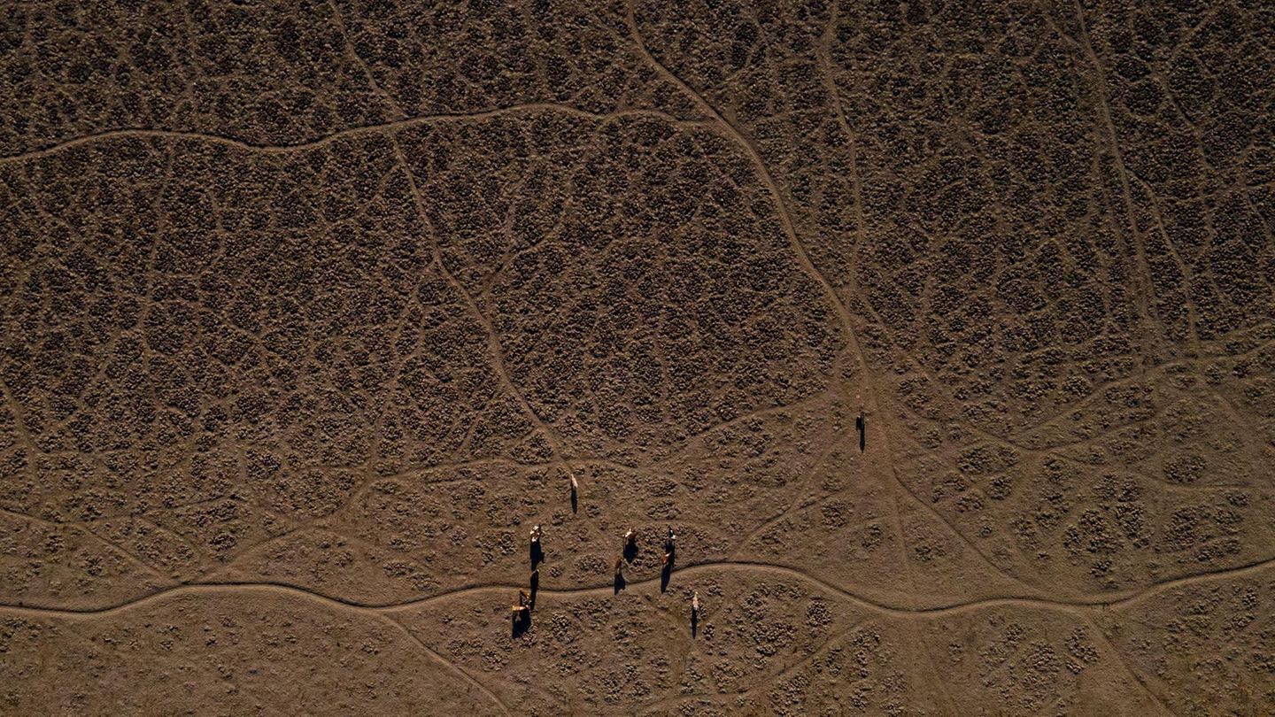 Verlassen wir den Nahen und Mittleren Osten und gehen nach Südamerika. Chile leidet seit über zehn Jahren unter einer Dürre, hier ist ein ausgetrocknetes Seebett der Lagune Aculeo im Jahr 2022 zu sehen. Gründe für die Misere sind weniger Regen und ein extensiver Verbrauch in der Landwirtschaft