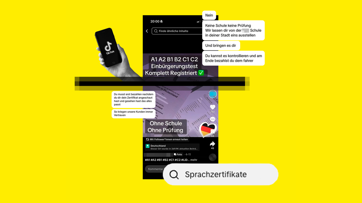 Collage aus Chats und Screenshots zu Sprachzertifikate