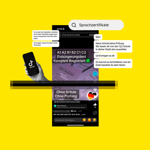 Collage zu gefälschten Sprachzertifikaten