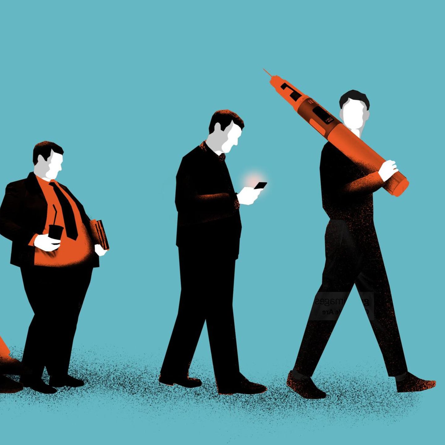 Illustration: Mann wird mit der Abnehmspritze immer schlanker