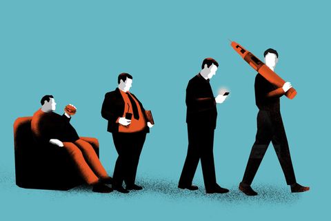 Illustration: Mann wird mit der Abnehmspritze immer schlanker