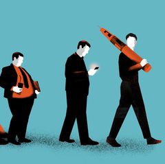Illustration: Mann wird mit der Abnehmspritze immer schlanker