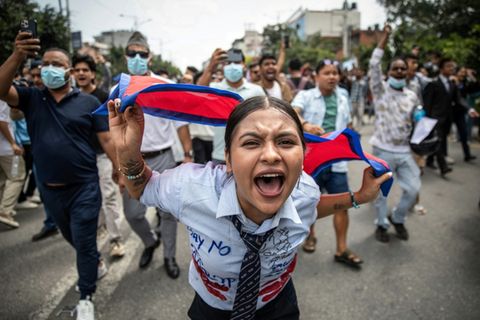 Demonstranten am Montag in Kathmandu