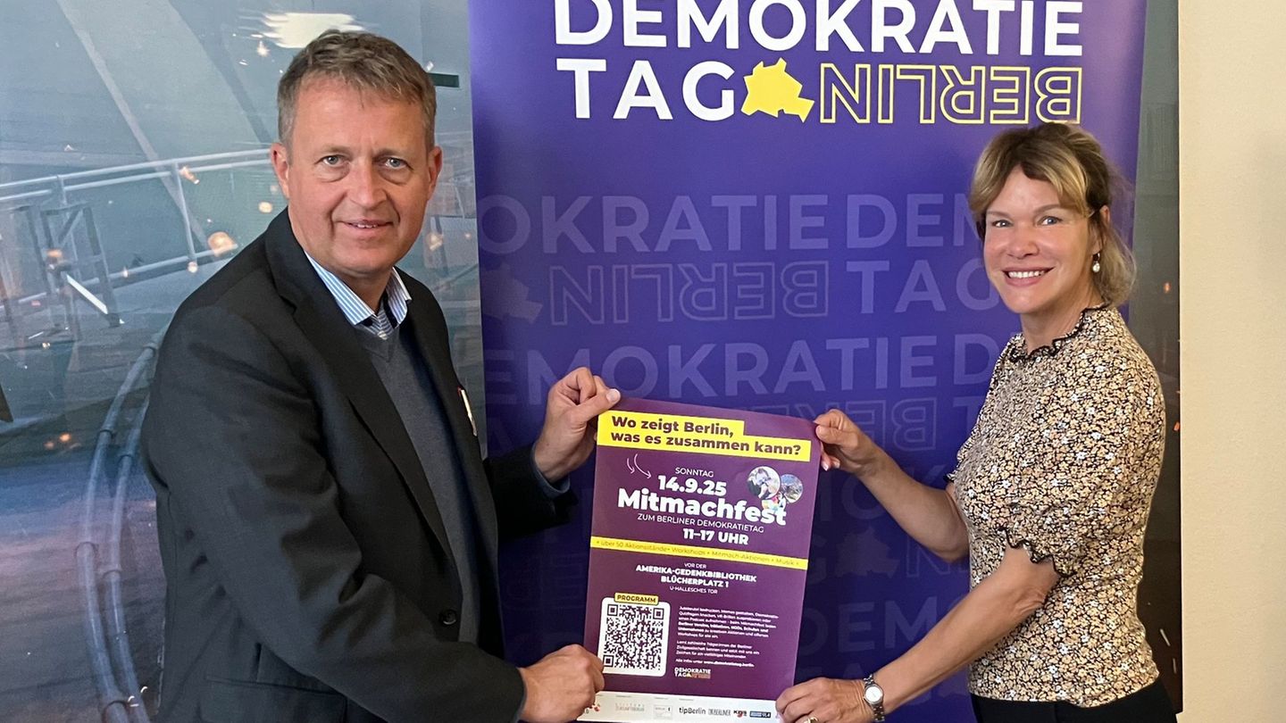Staatssekretär für Gesellschaftlichen Zusammenhalt, Oliver Friederici (CDU), und die Geschäftsführerin der Stiftung, Beate Stoff