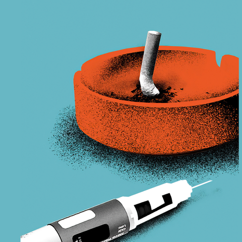 Illustration: Abnehmspritze und ausgedrückte Zigarette
