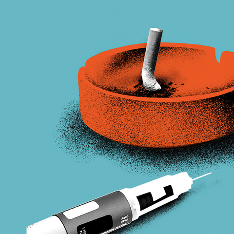 Illustration: Abnehmspritze und ausgedrückte Zigarette