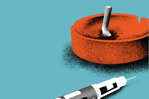 Illustration: Abnehmspritze und ausgedrückte Zigarette